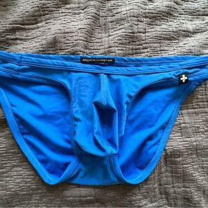 Mens royal blue sparkle swim bikini. Andrew Christian. Large